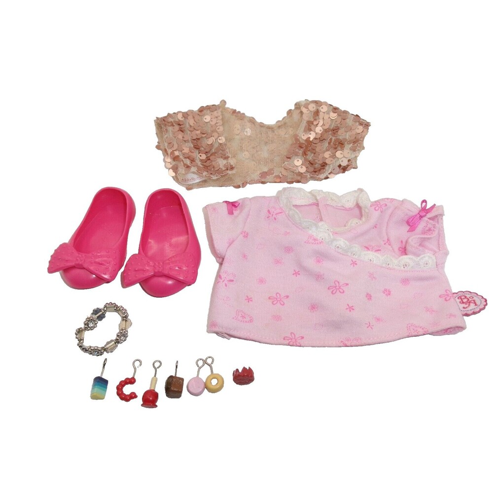 Our Generation & BA Pink Shoes Sequin Shrug Pink Top & Bracelet Lot for 18" Doll